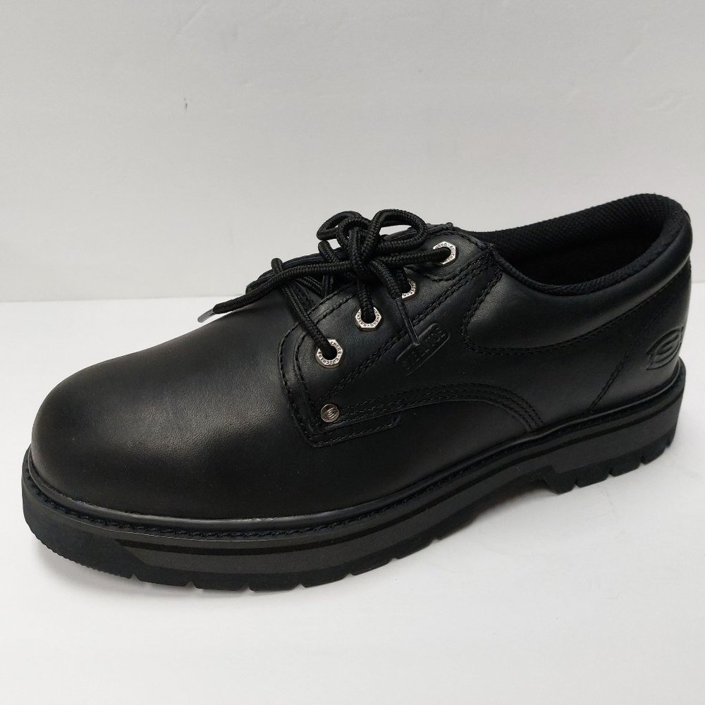 NWT Skechers Raiders-Pacers Steel Toe Black Leather Lace Sport Utility Moto Shoe